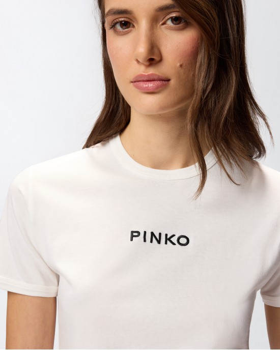 Pinko Intenso T-shirt With Embroidered Logo White Μπλούζα