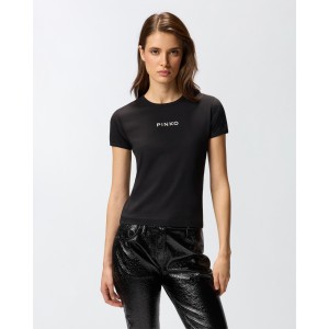 Pinko Intenso T-shirt With Embroidered Logo Black Μπλούζα
