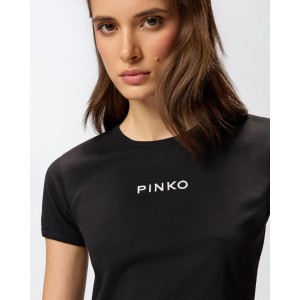 Pinko Intenso T-shirt With Embroidered Logo Black Μπλούζα
