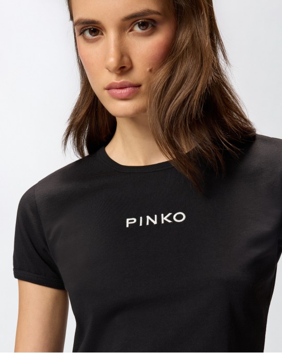 Pinko Intenso T-shirt With Embroidered Logo Black Μπλούζα