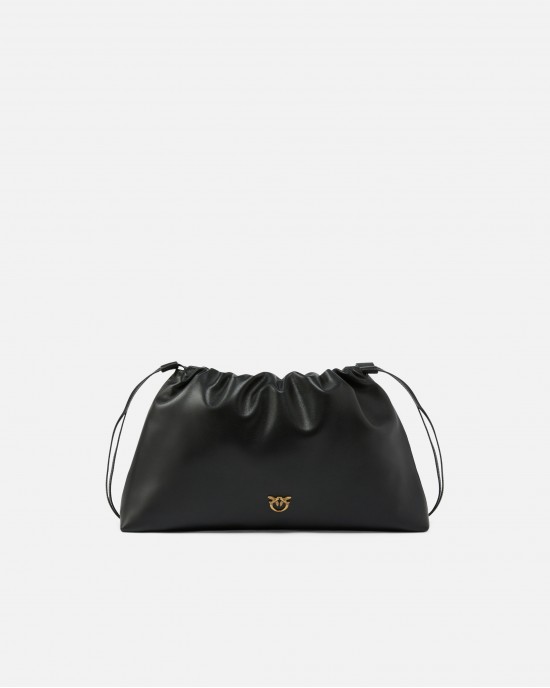Pinko Clutch Maxi With Soft Calfskin Black Leather Τσάντα