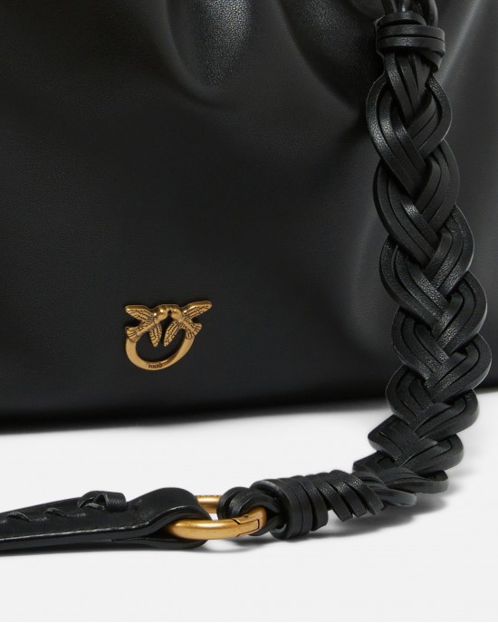 Pinko Clutch Maxi With Soft Calfskin Black Leather Τσάντα