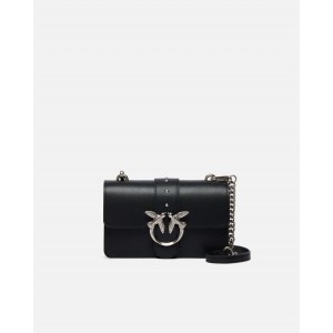 Pinko Love One Small Black Leather Τσάντα