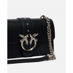 Pinko Love One Small Black Leather Τσάντα