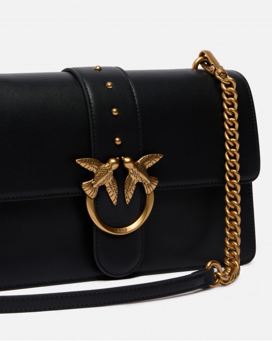 Pinko Love One Classic Simply Black Leather Τσάντα