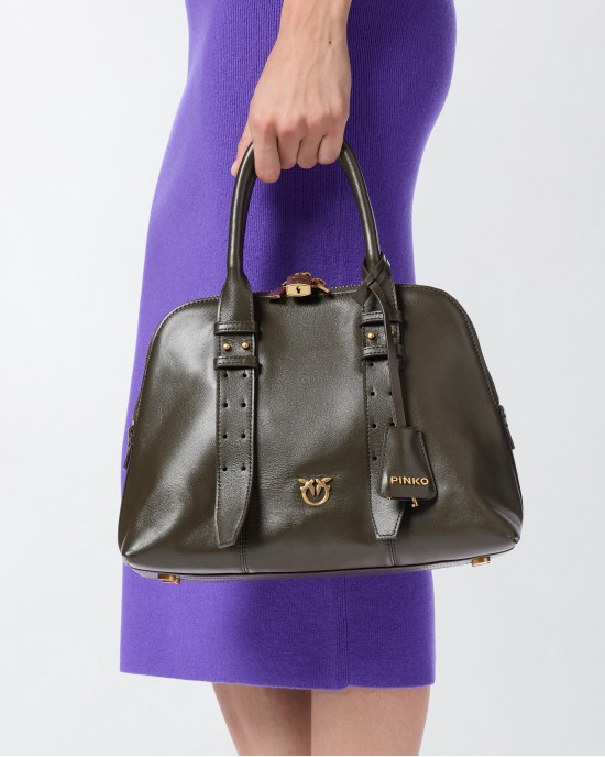 Pinko Bowling Medium Green Leather Τσάντα Pinko Bowling Medium Green Leather Τσάντα