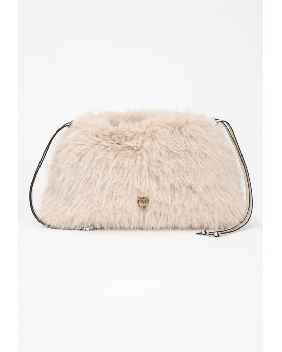 Pinko Clutch Maxi Beige Eco Pelliccia Τσάντα Pinko Clutch Maxi Beige Eco Pelliccia Τσάντα