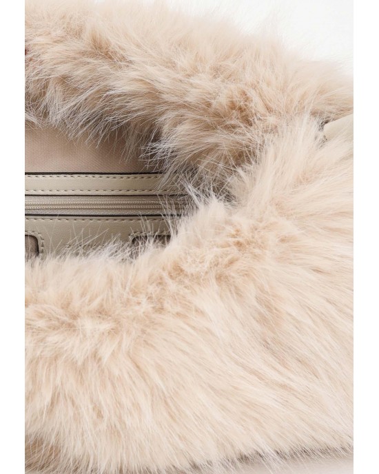Pinko Clutch Maxi Beige Eco Pelliccia Τσάντα Pinko Clutch Maxi Beige Eco Pelliccia Τσάντα