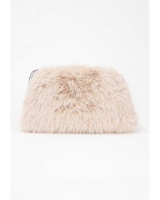 Pinko Clutch Maxi Beige Eco Pelliccia Τσάντα Pinko Clutch Maxi Beige Eco Pelliccia Τσάντα