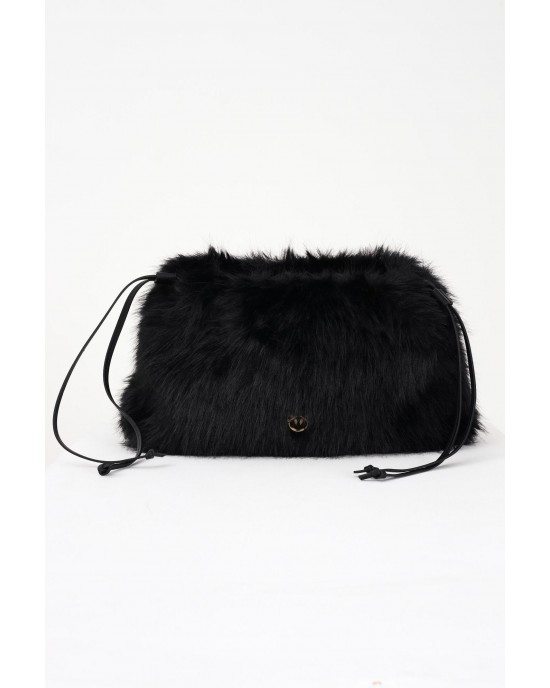 Pinko Clutch Maxi Black Eco Pelliccia Τσάντα