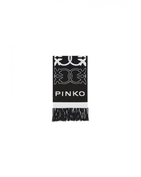 Pinko Svezia Jacquard Love Birds Logo Black/White Κασκόλ