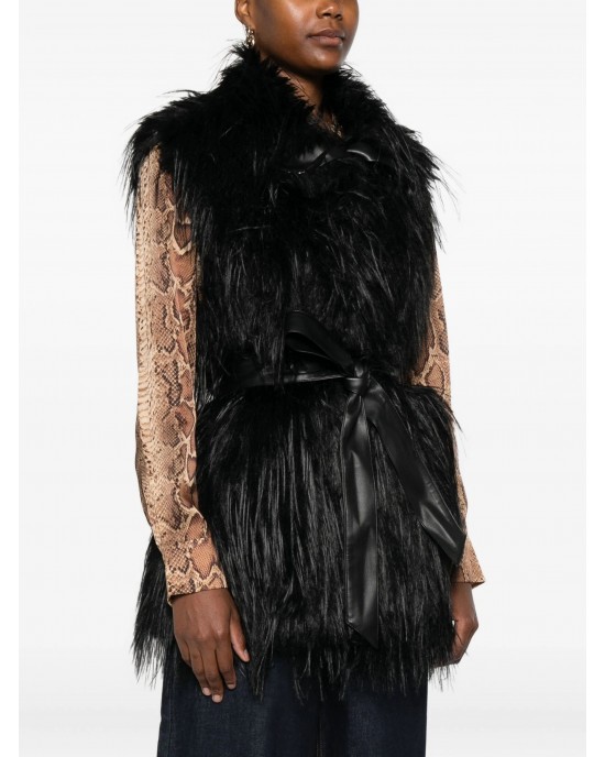 Pinko Neva Gilet Faux Fur Vest Black Γιλέκο