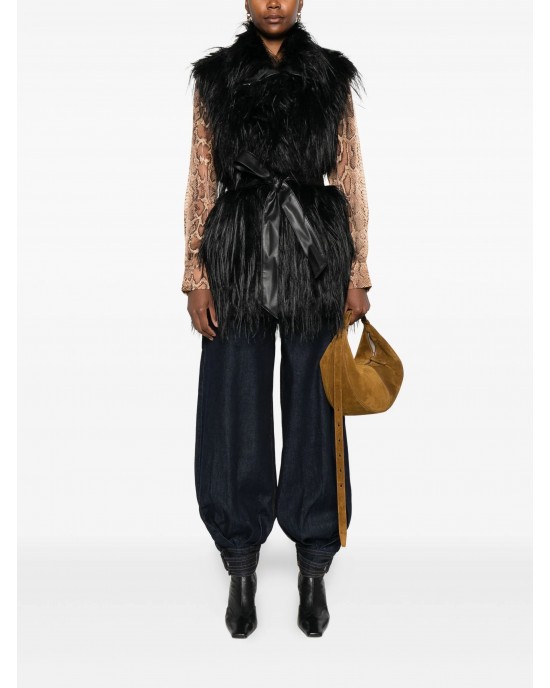 Pinko Neva Gilet Faux Fur Vest Black Γιλέκο