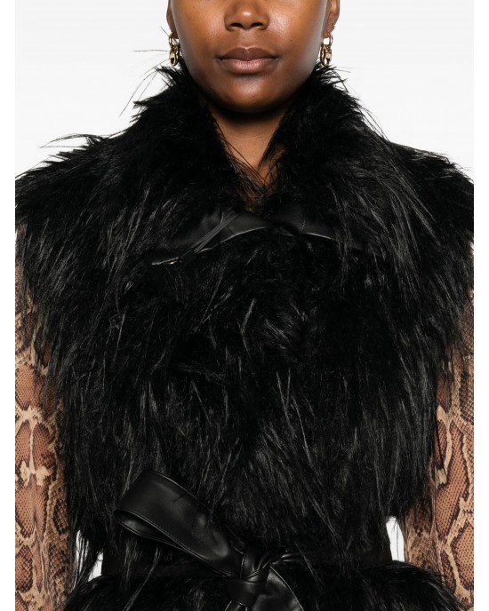 Pinko Neva Gilet Faux Fur Vest Black Γιλέκο