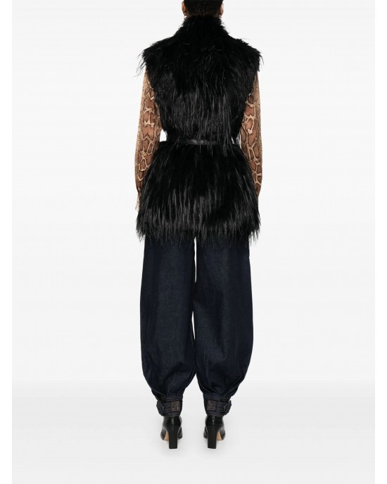 Pinko Neva Gilet Faux Fur Vest Black Γιλέκο