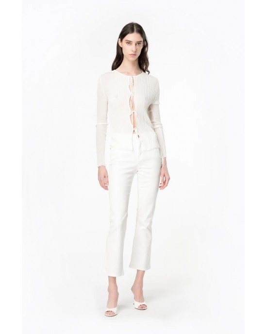 Pinko Brenda Bootcut Cotton White Παντελόνι