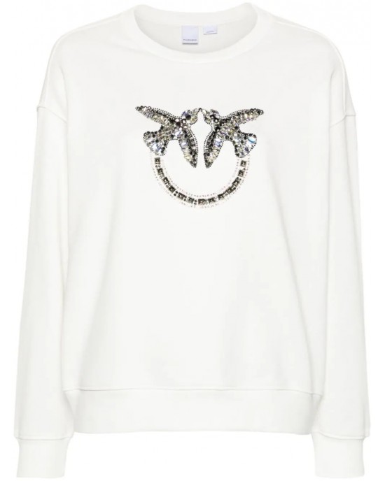 Pinko Nelly Logo Love Birds White Φούτερ Μπλούζα