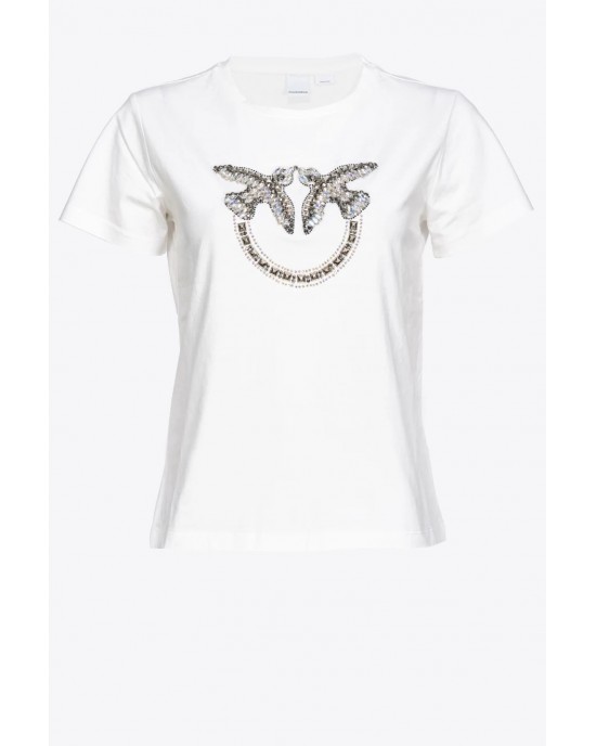 Pinko Quentin T-shirt With Love Birds Embroidery White Μπλούζα