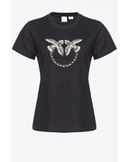Pinko Quentin T-shirt With Love Birds Embroidery Black Μπλούζα