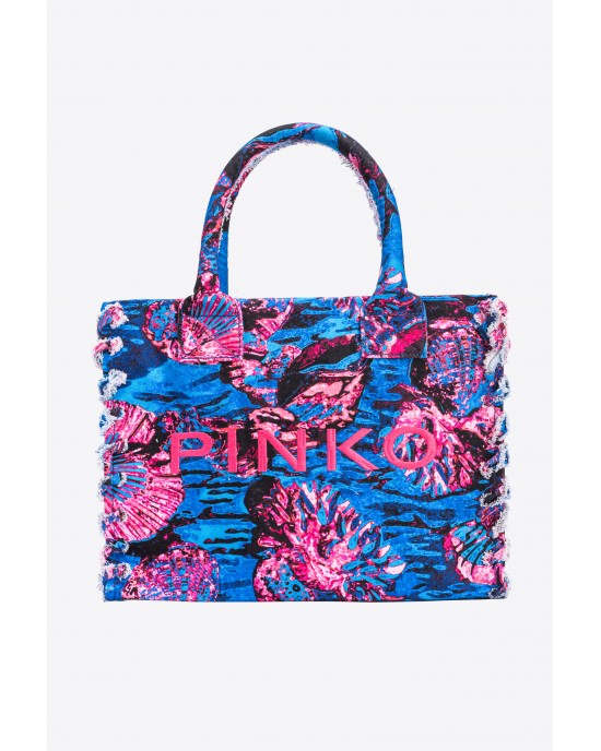 Pinko Beach Shopping Canvas Multi Blue Τσάντα