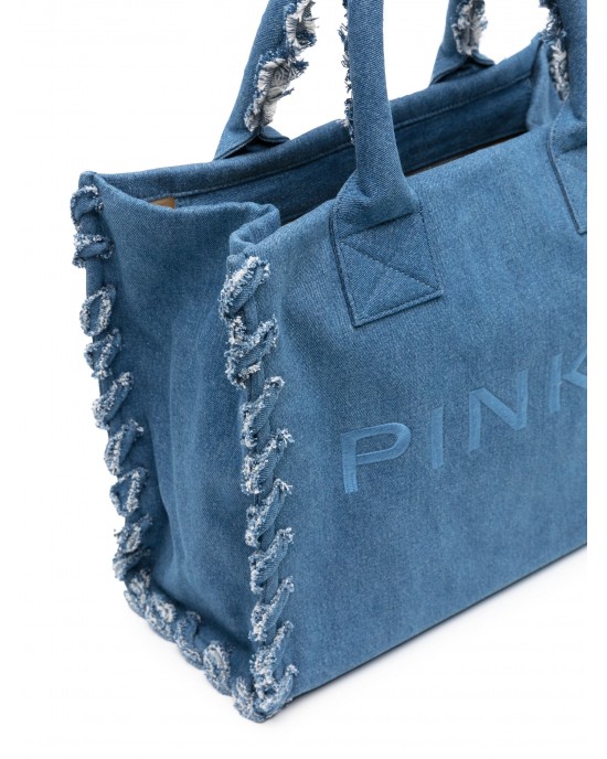 Pinko Beach Shopping Canvas Denim Blue Τσάντα