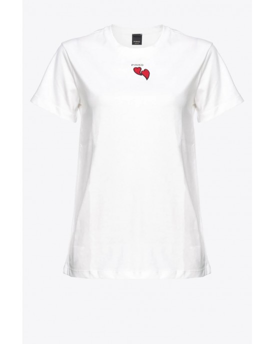 Pinko Trapani T-shirt With Embroidery Heart White Μπλούζα