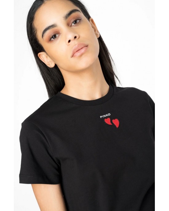 Pinko Trapani T-shirt With Embroidery Heart Black Μπλούζα