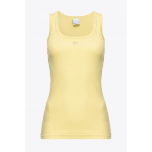 Pinko Calcolatore Vest Tank Top With Embroidery Love Birds Yellow Μπλoύζα