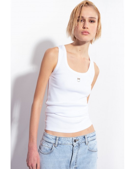 Pinko Calcolatore Tank With Embroidery Love Birds White Μπλoύζα