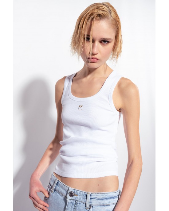 Pinko Calcolatore Tank With Embroidery Love Birds White Μπλoύζα