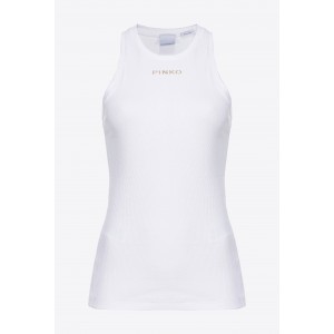 Pinko Distinto Rib Tank Top With Logo White Μπλούζα