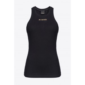 Pinko Distinto Rib Tank Top With Logo Black Μπλούζα