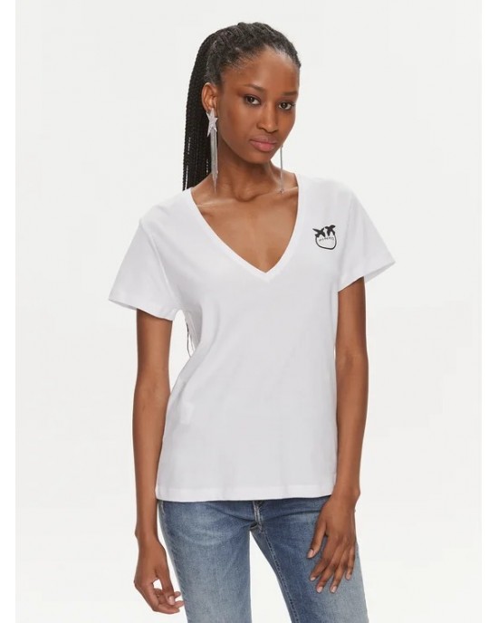 Pinko Turbato T-shirt V-neck With Logo White Μπλούζα