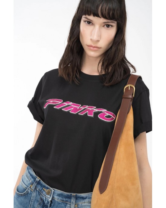 Pinko Telesto T-Shirt Black/Fuxia Μπλούζα