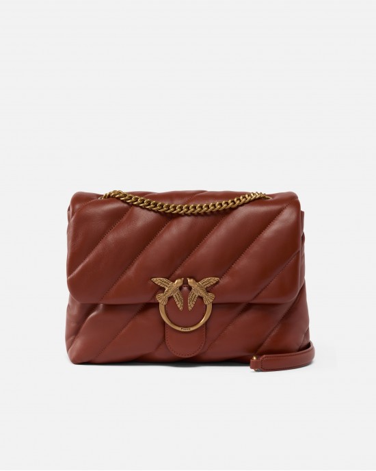 Pinko Love Big Puff Maxi Quilt Light Brown Leather Τσάντα