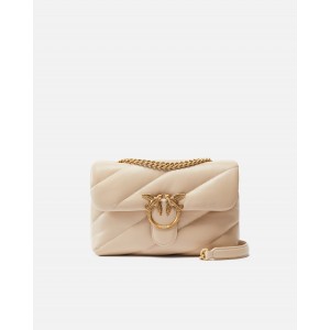 Pinko Puff Classic Maxi Quilt Beige Leather Τσάντα