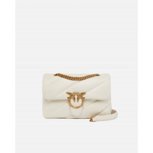 Pinko Puff Classic Maxi Quilt White Leather Τσάντα