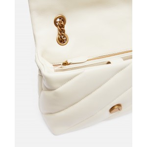 Pinko Puff Classic Maxi Quilt White Leather Τσάντα