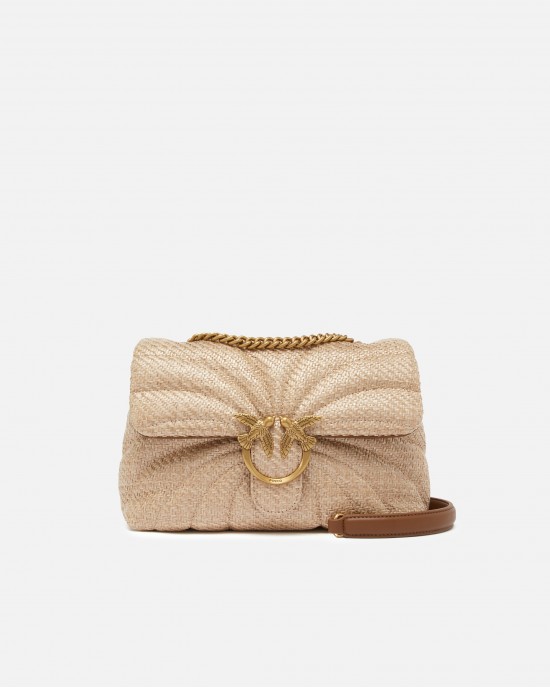 Pinko Love Puff Classic Raffia With Butterfly Beige Τσάντα