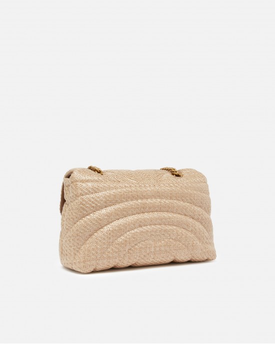 Pinko Love Puff Classic Raffia With Butterfly Beige Τσάντα