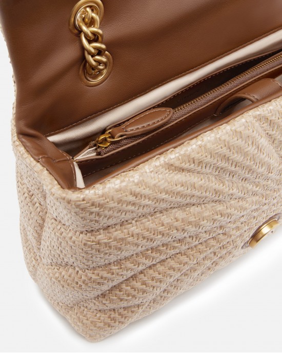 Pinko Love Puff Classic Raffia With Butterfly Beige Τσάντα