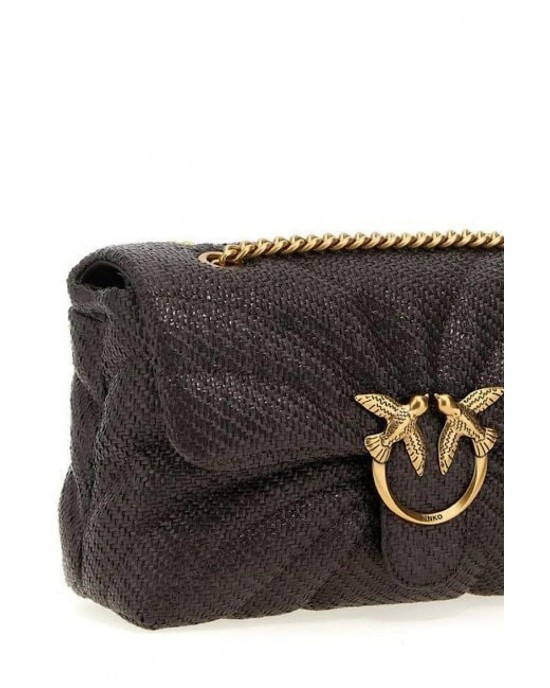 Pinko Love Puff Classic Raffia With Butterfly Brown Τσάντα