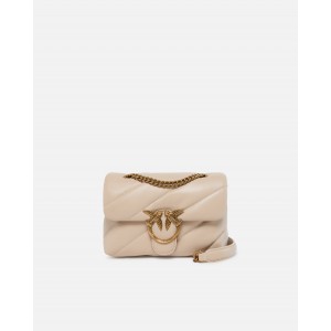 Pinko Puff Mini Maxi Quilt Beige Leather Τσάντα