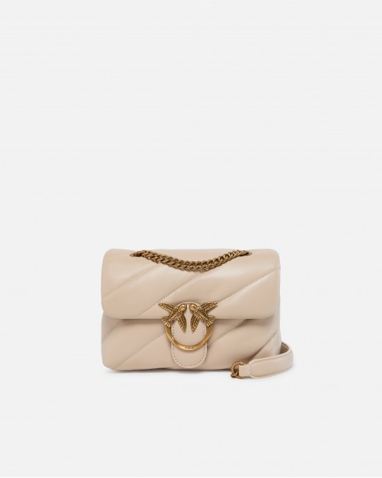 Pinko Love Mini Puff Maxi Quilt Beige Leather Τσάντα