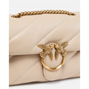 Pinko Puff Mini Maxi Quilt Beige Leather Τσάντα