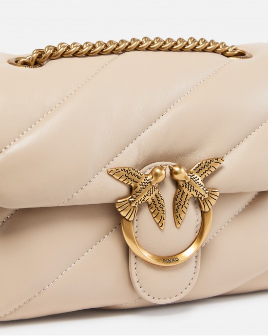 Pinko Love Mini Puff Maxi Quilt Beige Leather Τσάντα