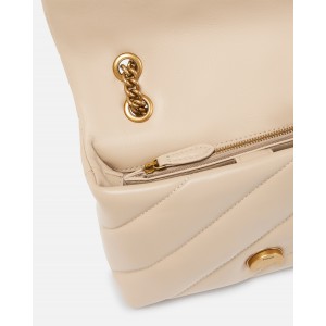 Pinko Puff Mini Maxi Quilt Beige Leather Τσάντα