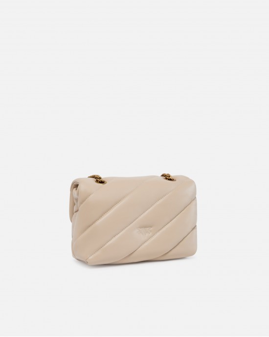 Pinko Love Mini Puff Maxi Quilt Beige Leather Τσάντα