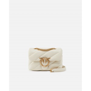 Pinko Puff Mini Maxi Quilt White Leather Τσάντα