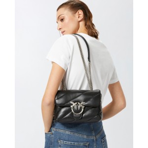 Pinko Puff Mini Maxi Quilt Black Leather Τσάντα